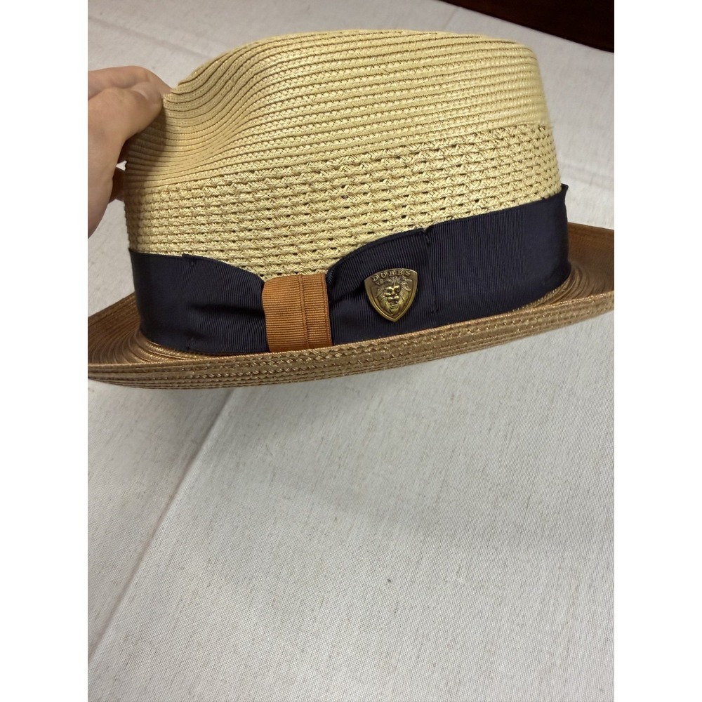 Dobbs Rosebud Florentine Milan Fedora Hat Sand/Blue - Size Large